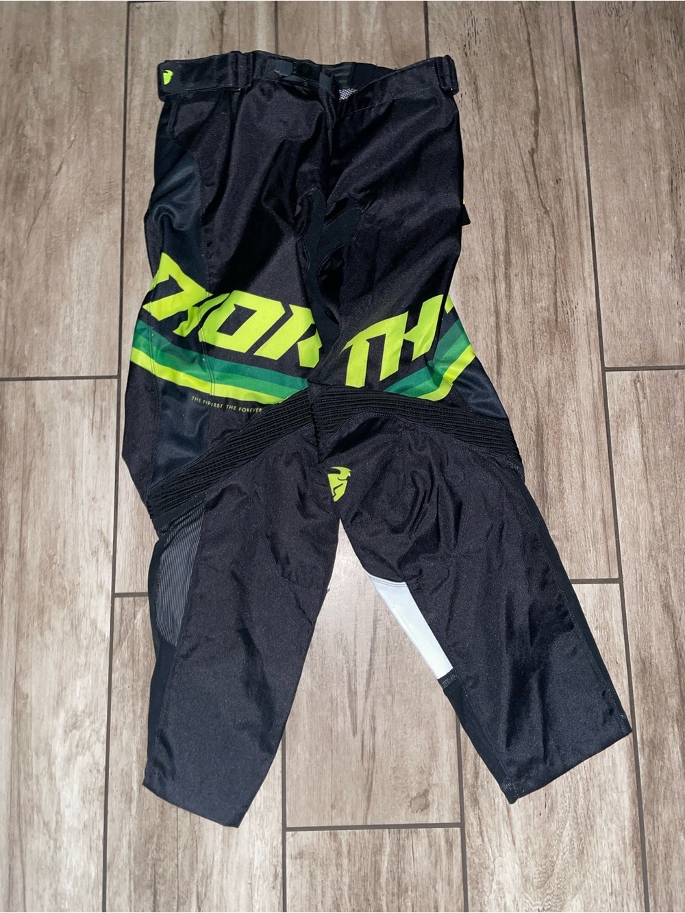 thor Black Motocross Pants with Neon Green Accents